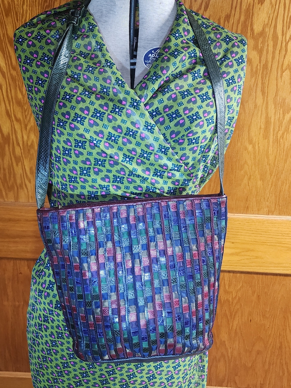 Sharif Blue Purple Multi-Color Chevron Square Patchwork Crossbody Bag